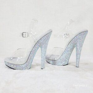 Size 13 Sultry Sexy 6" High Heel Rhinestone Platform Ankle Strap Stiletto Heels